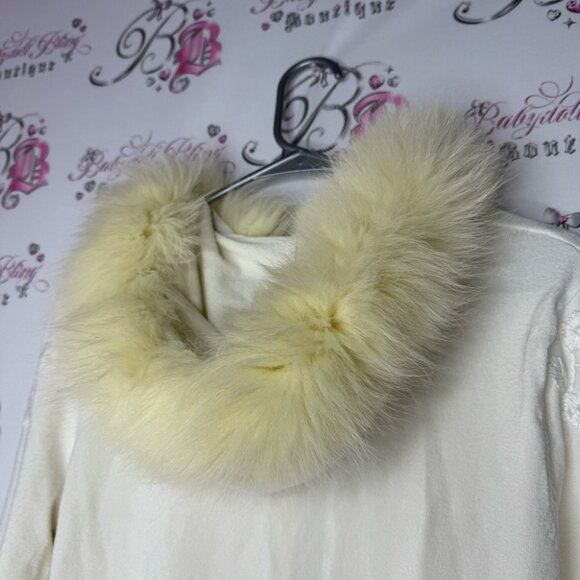 Leo guy sweater faux fur hood cream white floral embroidered zip up luxe winter - Picture 7 of 10